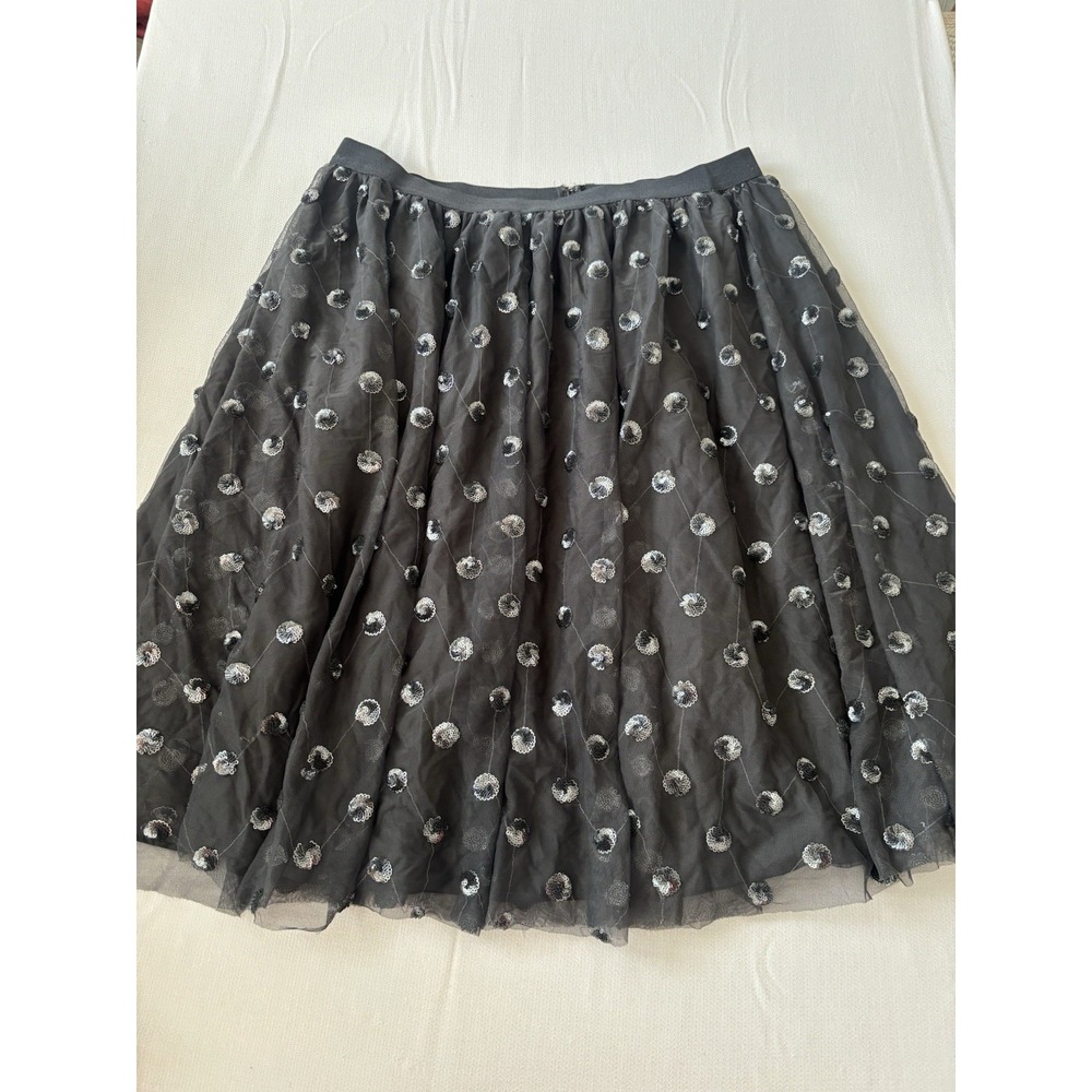 Ann Taylor Womens Large Black Sequined Flare Skirt Midi Party Holidays‎